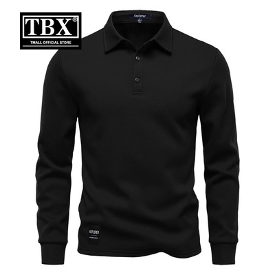 高端POLO衫男士长袖T恤2025年新款春秋冬季加绒加厚翻领卫衣男款