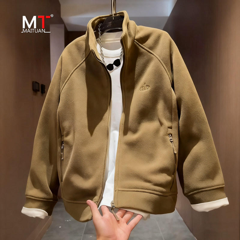 高端摇粒绒外套男士2025新款秋冬季加厚加绒保暖拉链休闲夹克男款