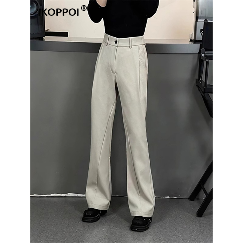 高端男士弯刀西裤垂坠感高级感秋季男裤修身休闲微喇长裤子男款潮