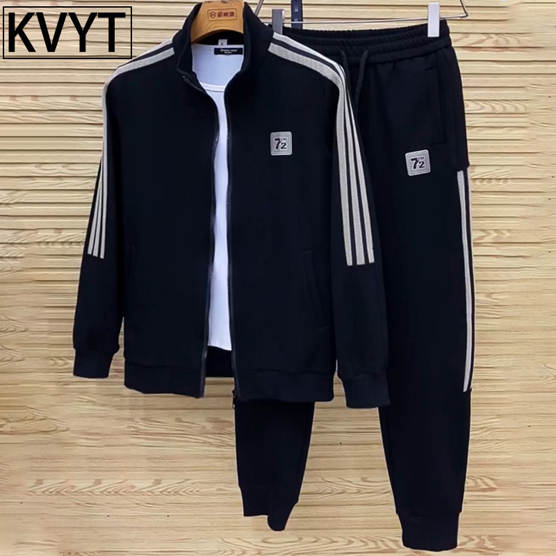 高端男士休闲套装春秋冬季新款潮牌弹力运动男装搭配帅气两件套潮