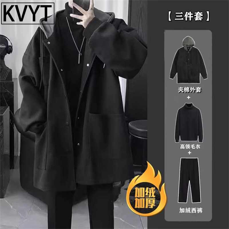 潮牌男士毛呢套装2025爆款痞帅高级感男装搭配帅气一套秋冬季新款