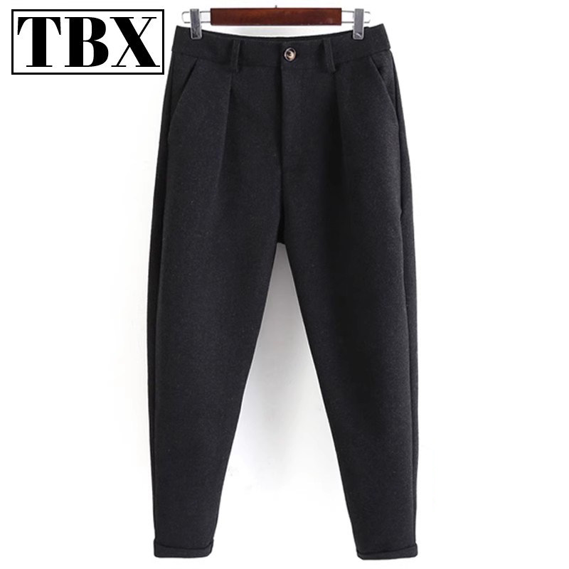 高端毛呢裤子男士2025新款春秋冬季加绒男裤宽松直筒休闲西裤男款