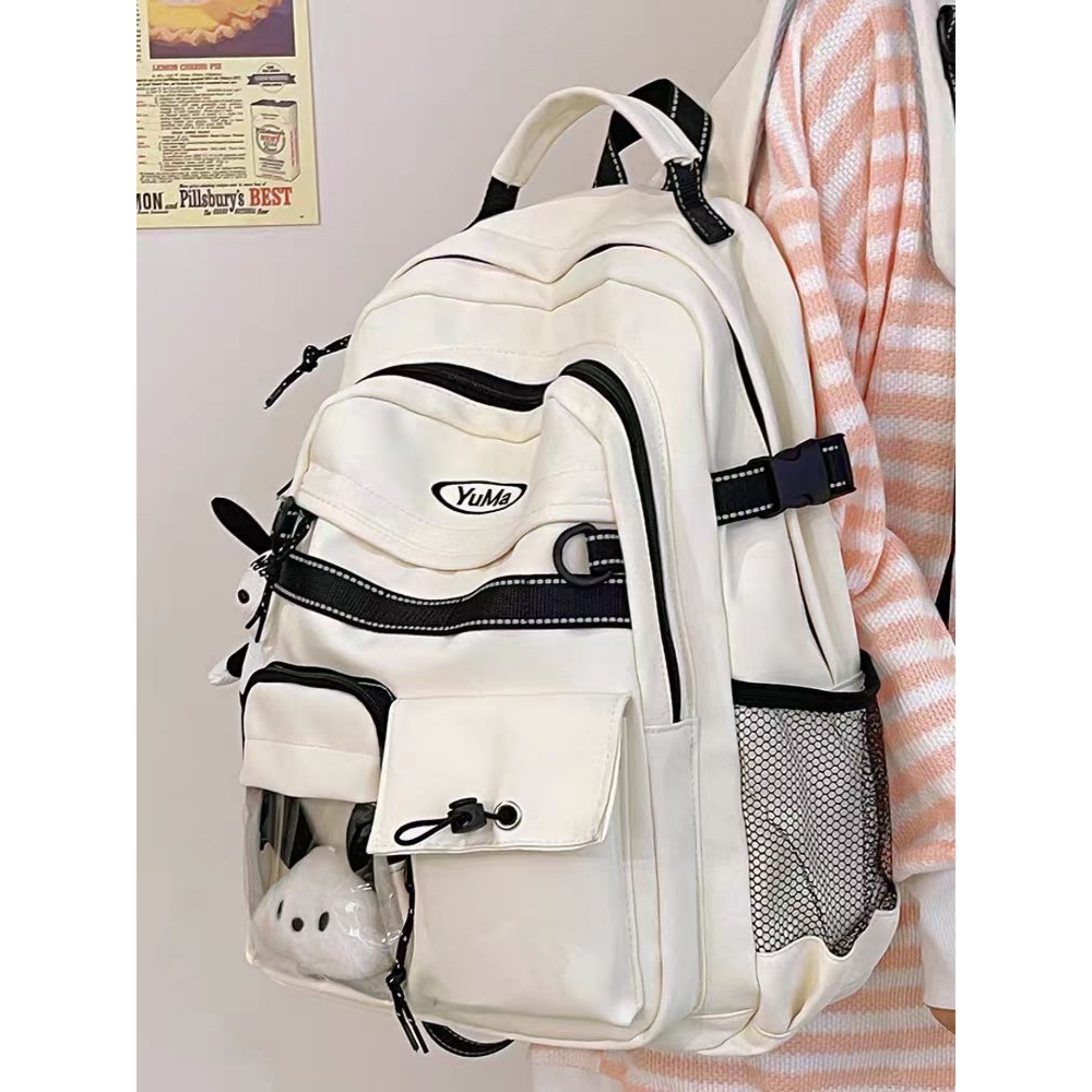 韩版2025新款书包女生小学生初中生高中大学生拼接背包时尚双肩包