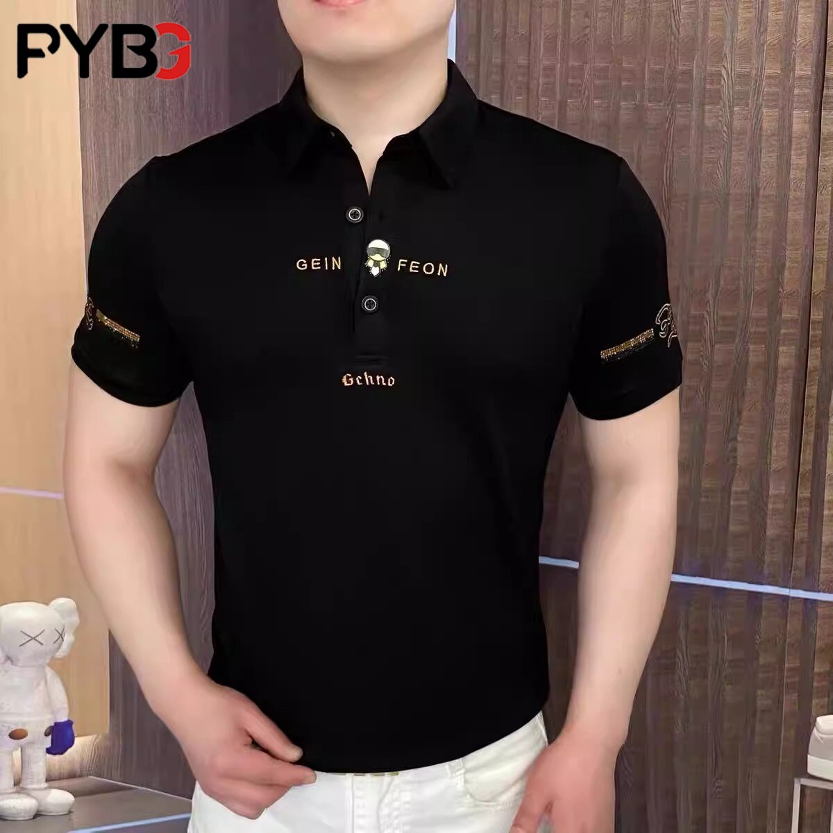 欧货翻领短袖T恤男士夏季2026新款重工刺绣烫钻痞帅POLO衫男款潮图片