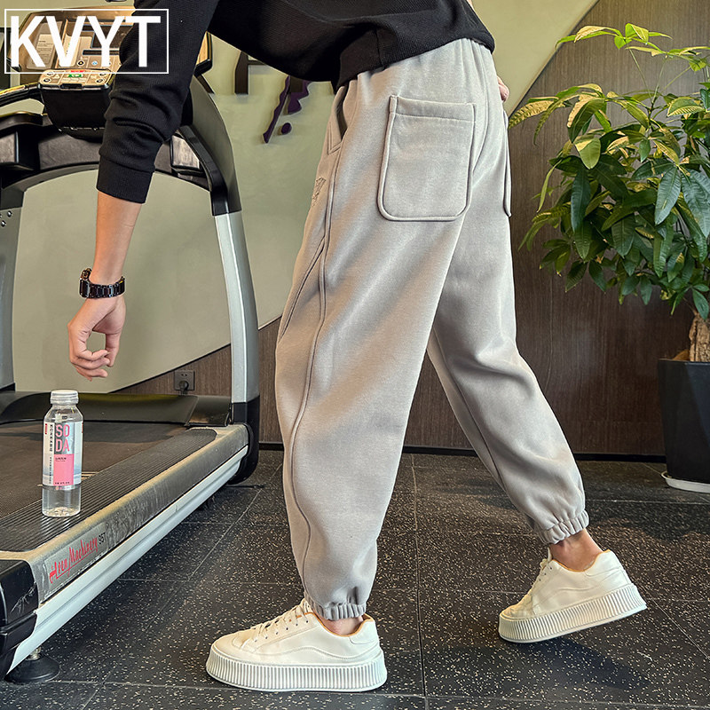 潮牌男士束脚卫裤2025年秋冬季新款加绒裤子男款高级感加厚运动裤