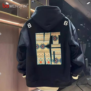 潮牌加绒加厚连帽卫衣男士秋冬季2025新款高级感休闲宽松外套男款