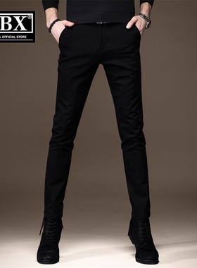 高端黑色牛仔裤男士2025新款秋冬季加绒男裤修身小脚休闲裤子男款