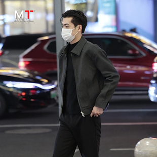 高端休闲夹克男士外套2025新款春秋冬季高级感商务翻领轻熟风男装