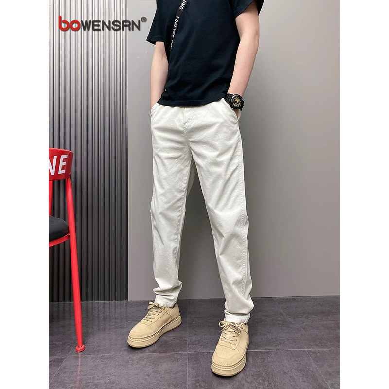 高端纯色休闲裤男士2025新款夏季薄款男裤修身直筒长裤子男款春秋