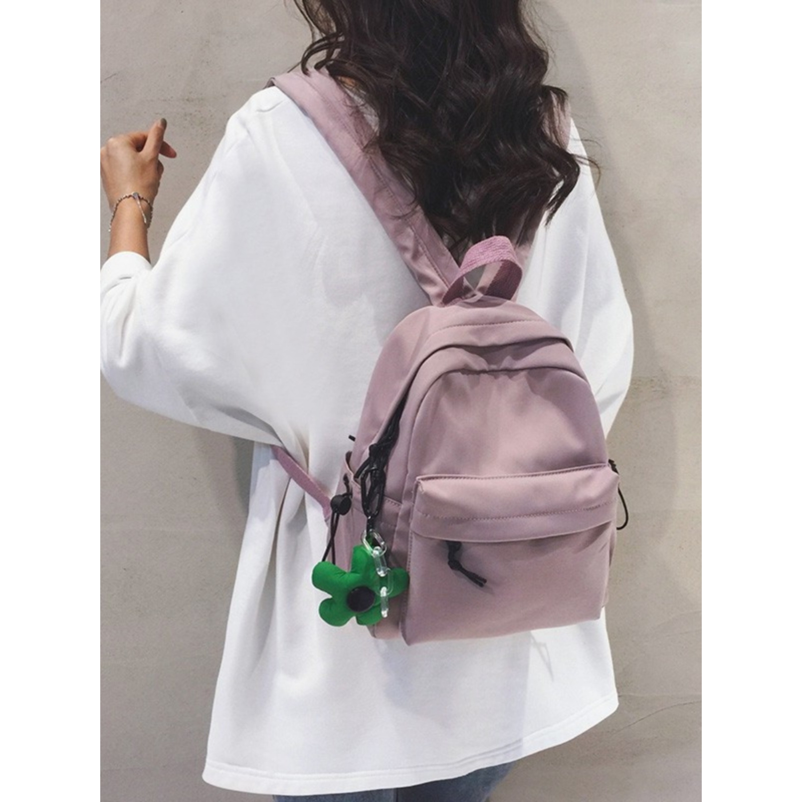 法国MKPREF简约纯色小号双肩包女大学生上课书包通勤逛街轻便背包