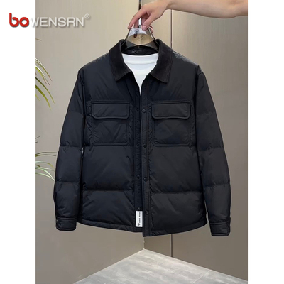 潮牌轻薄羽绒服男士外套2025新款冬季高级感痞帅短款翻领夹克男款