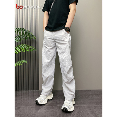 潮牌痞帅纯色休闲裤男士2025新款夏季薄款男裤直筒长裤子男款春秋