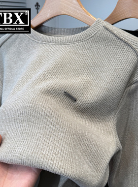 高端针织卫衣男士长袖t恤2025新款秋冬季加绒加厚内搭打底衫男款