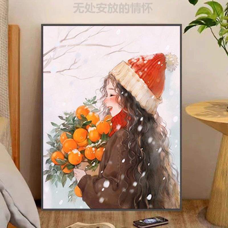 填充抱花油解压2024丙烯画彩画手工填色数字新款手绘diy油画女孩?