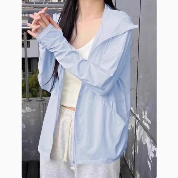蓝色冰丝防晒衣女款夏季2026新款修身上衣瑜伽服外套防紫外线薄款