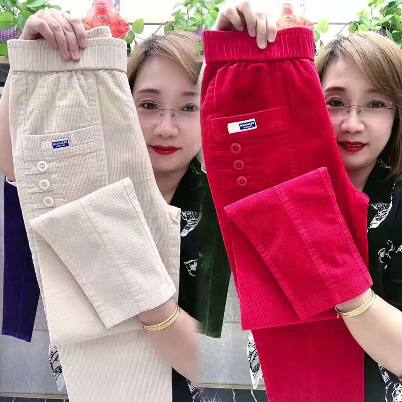 灯芯绒欧货2023春秋新款卫裤女彩色百搭哈伦裤休闲宽松束脚萝卜裤