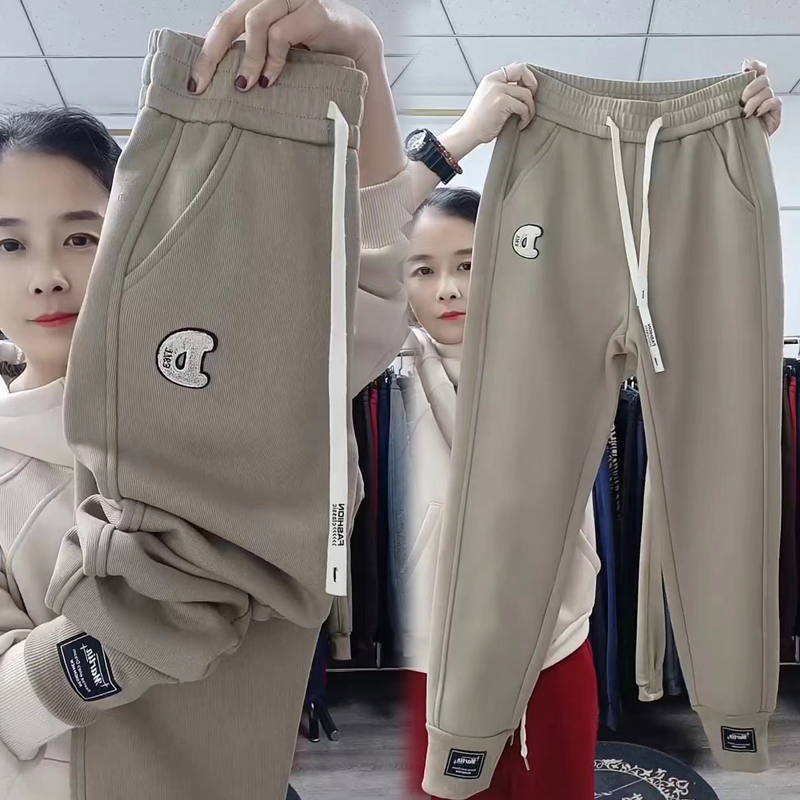 秋冬新款加厚休闲裤高腰加绒卫裤