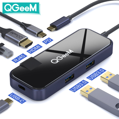 QGeeM6口Type-c HUB镜面多功能扩展坞集线器电脑笔记本分线器外接