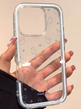适用iPhone卡通ins可爱蓝色猫咪手机壳16pro新款小众iPhone14个性创意13软壳12二合一16防摔保护套