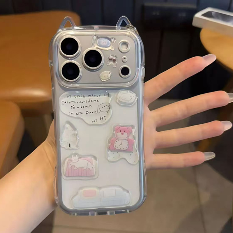粉熊懒猫小蛮腰猫耳壳手机壳