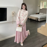 新中式轻国风改良粉色套装裙女2025年春季新款高级感半身裙两件套，女装套装/套裙，2C251