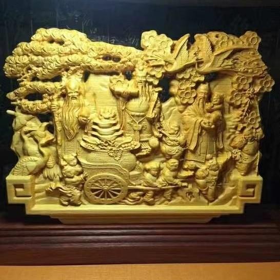 崖柏木雕福禄寿三星摆件寿星贺寿客厅木质装饰工艺礼品