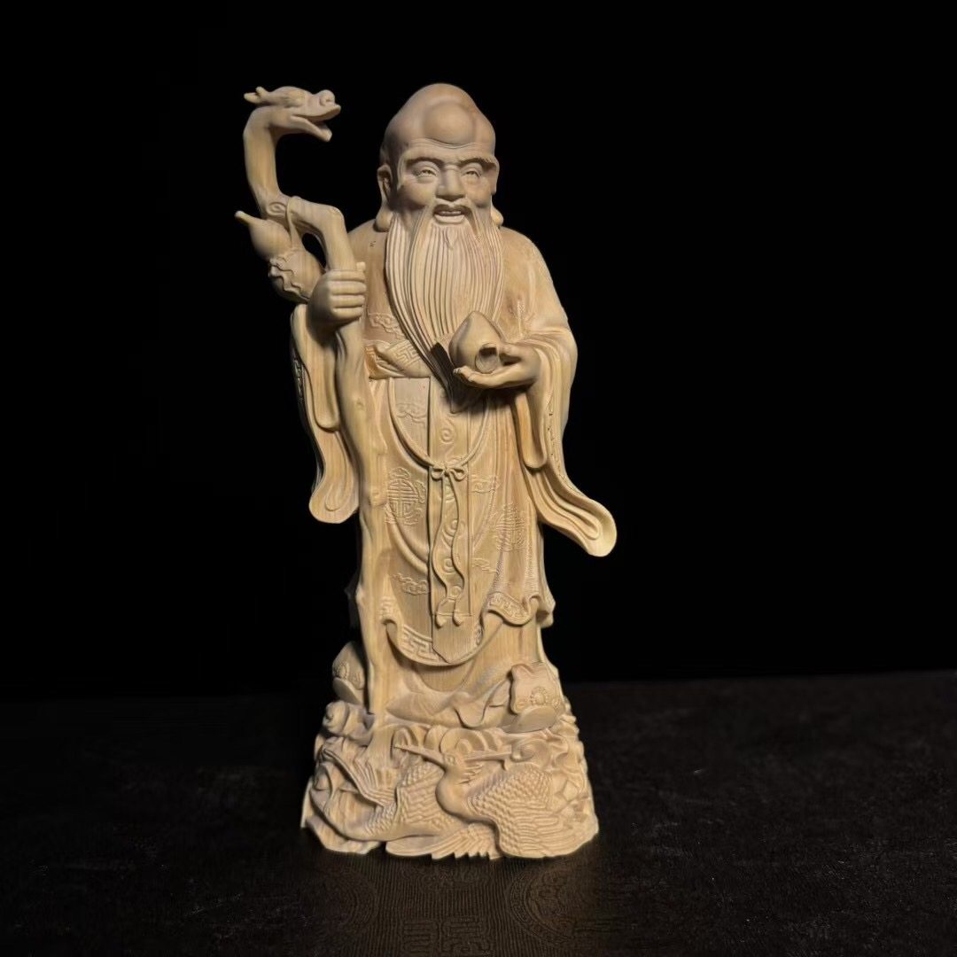 黄杨木雕木质工艺品祝贺寿人物客厅礼品家居饰品老寿星公摆件