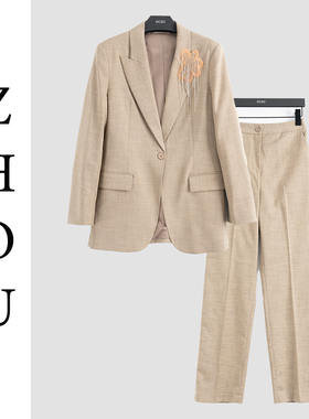 卡其色通勤设计感时尚套装-20086