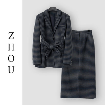 （周哥甄选）灰色格子时尚套装-32135
