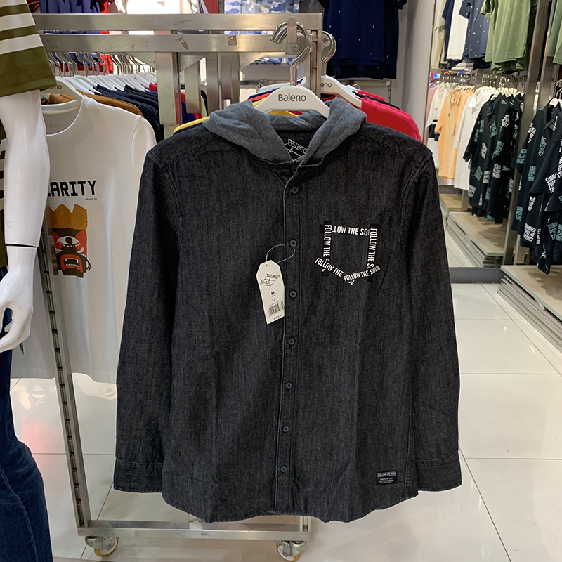 班尼路长袖衬衫连帽休闲