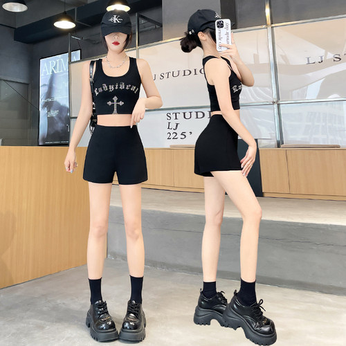 实拍黑色性感高腰西装短裤女2026夏季小个子显瘦辣妹弹力热裤热裤
