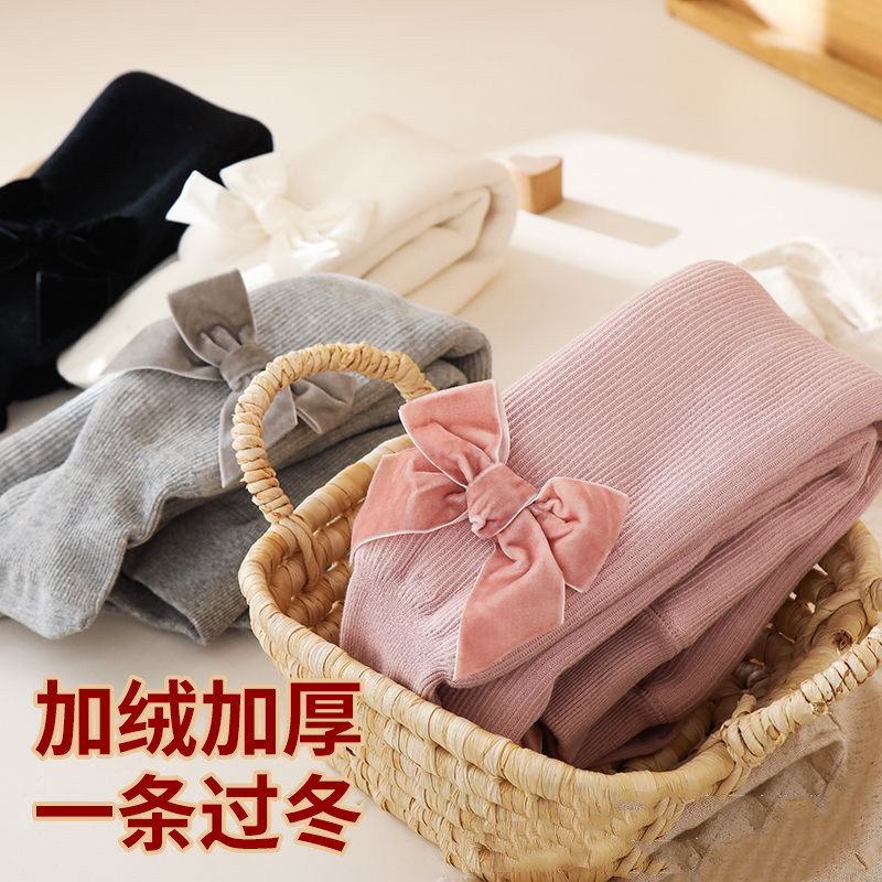 秋冬儿童加绒加厚大蝴蝶结连袜裤儿童袜子(0-16岁