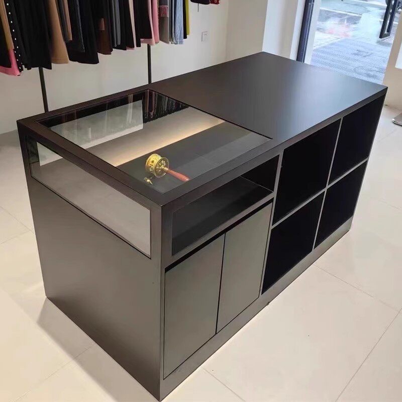烤漆收银台陈列展示台服装店中岛柜带玻璃摆件展示台产品展示桌