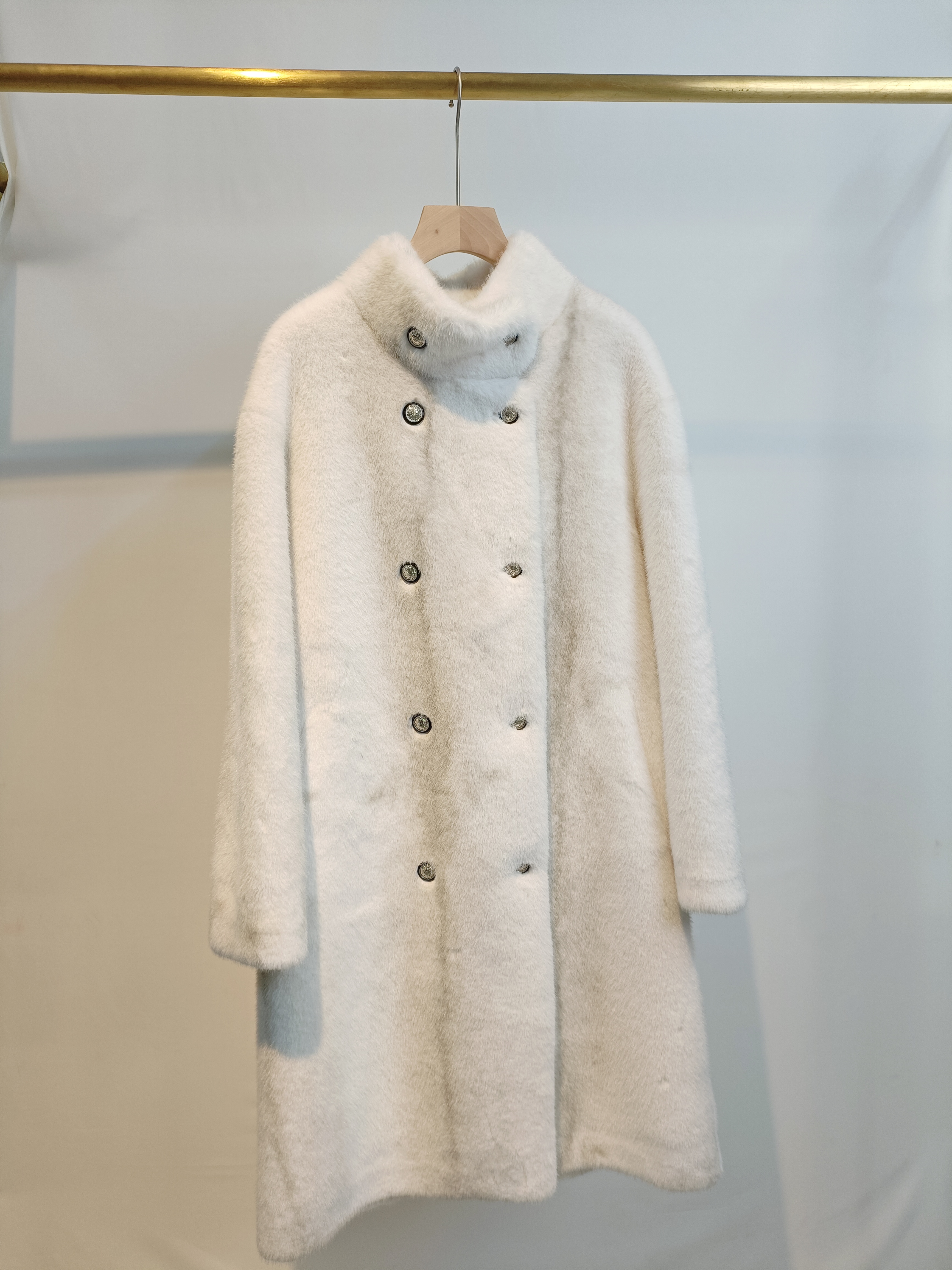 品牌女装白色中长款水貂毛环保皮草女2025秋冬季新款宽松毛毛外套