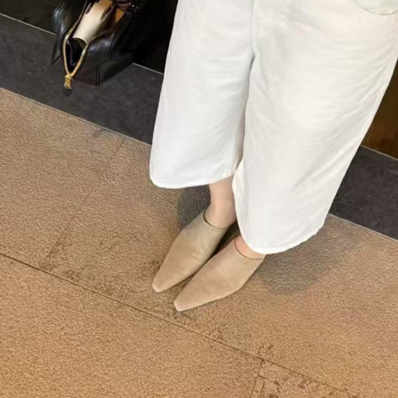 2025夏季新款韩版时尚百搭方头中跟包头半拖鞋女外穿懒人凉拖鞋