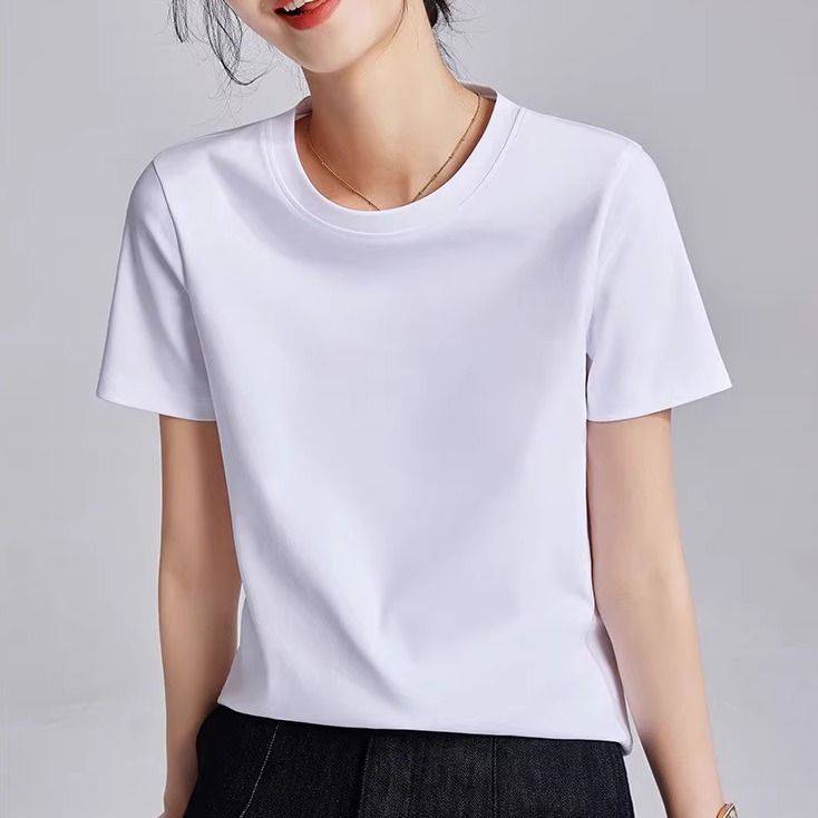 丝光棉白色t恤女短袖夏季2025年新款洋气圆领打底衫上衣女士体恤