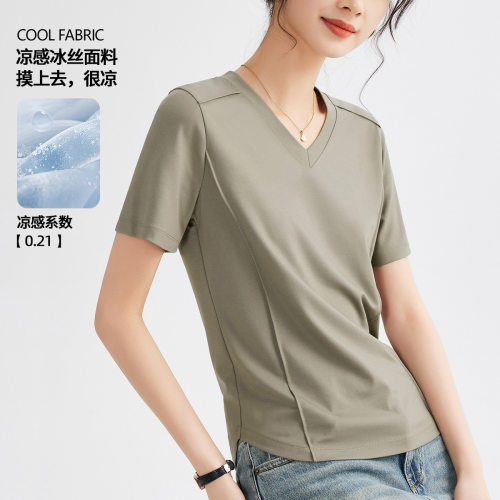 小个子收腰半袖百搭v领上衣女