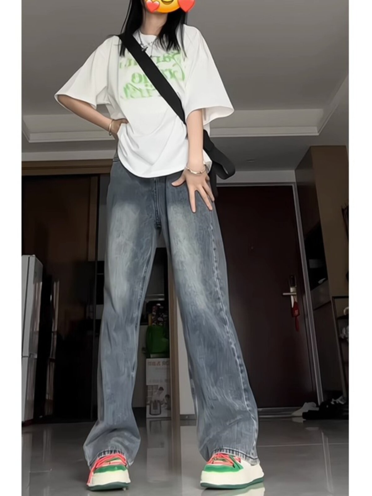 여성용 플러스 사이즈 지방 MM 봄 가을 디자인 배 모양의 하이 웨이스트 스트레이트 와이드 레그 팬츠 겨울을 위한 미국 복고풍 하이 스트리트 청바지