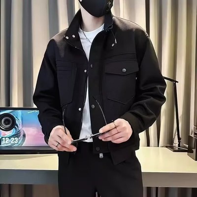 男士外套春秋季潮牌痞帅高级感男装机车褂子休闲修身机能风夹克bf