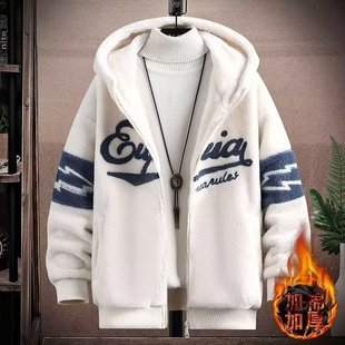 羊羔绒外套男冬季加厚青少年冬装棉衣男士加绒棉服男款羊羔毛棉袄