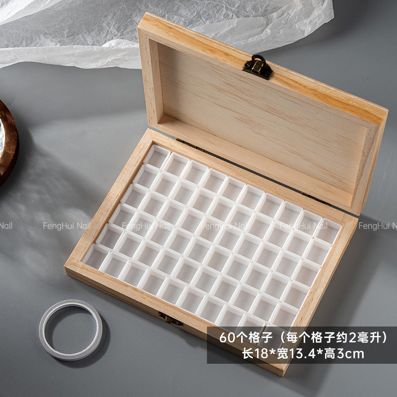 美甲调胶分装木盒子60格拍拍胶水彩调色盘指甲彩绘胶盒子PP材料
