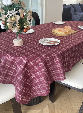 圣诞节桌布ins风红色格子餐桌布长方形拍照氛围感复古茶几布台布