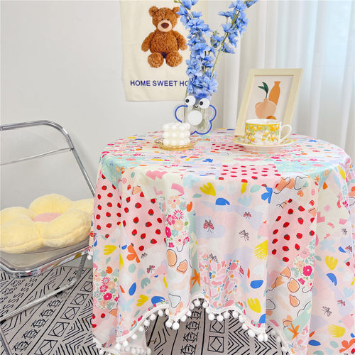 简约现代绒布碎花格子桌布