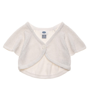 新款纯色一粒扣 女童毛衣小开衫春装 休闲纯白色针织儿童小披肩