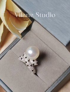 海水11-12澳白纯银镀18k开口戒指ji光正圆