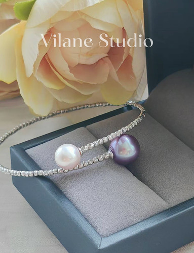 紫粉双珠纯弹力手镯