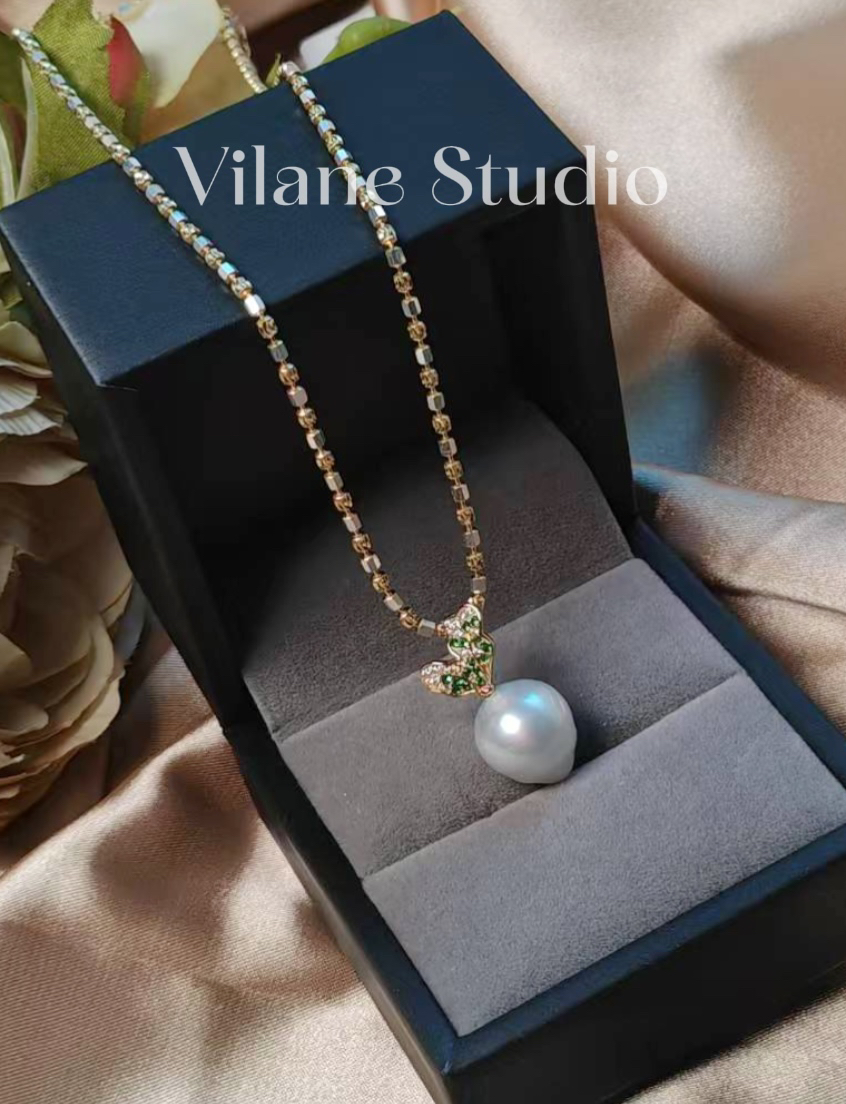 天然海水澳白小萝卜纯银瓜子扣吊坠11.73*14.35后面微瑕 不含链