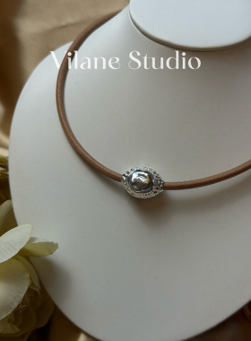 天然大溪地keshi全包手工包镶纯银真皮皮绳美拉德色项链颈圈40cm