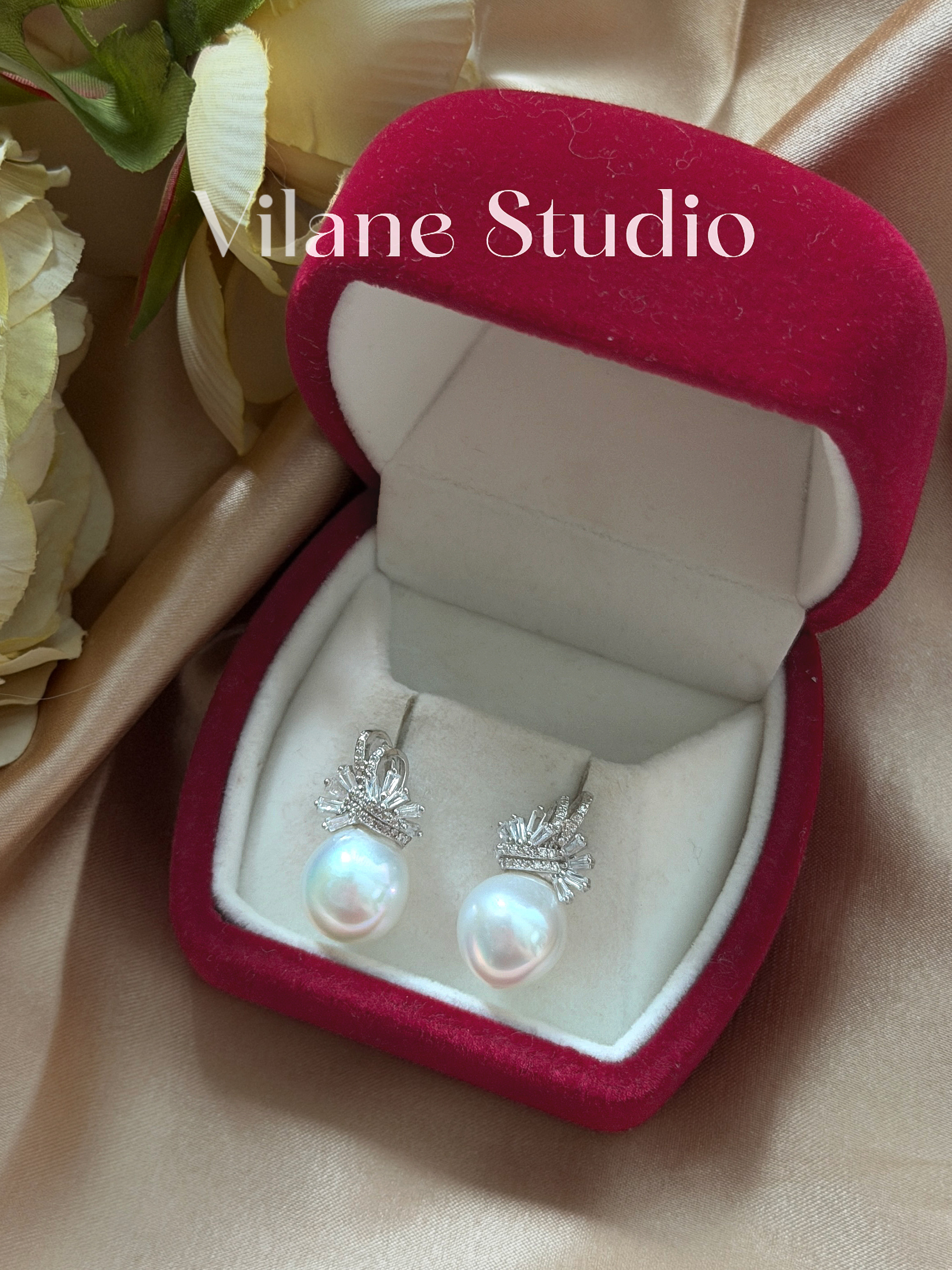 海水澳白大水滴鸽子蛋11-12纯银耳钉一物一拍 有同款吊坠