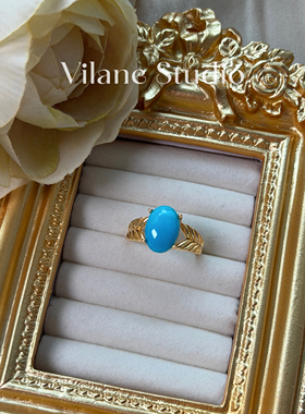 高货 大蛋面10*13湖北原矿松石纯银镀18k金麦穗戒指开口四爪